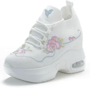2025 Handmade Embroidered 9CM Platform Wedge Sneakers Women's Hidden Heel Ankle Booties Walking Shoes Wedding Sandals