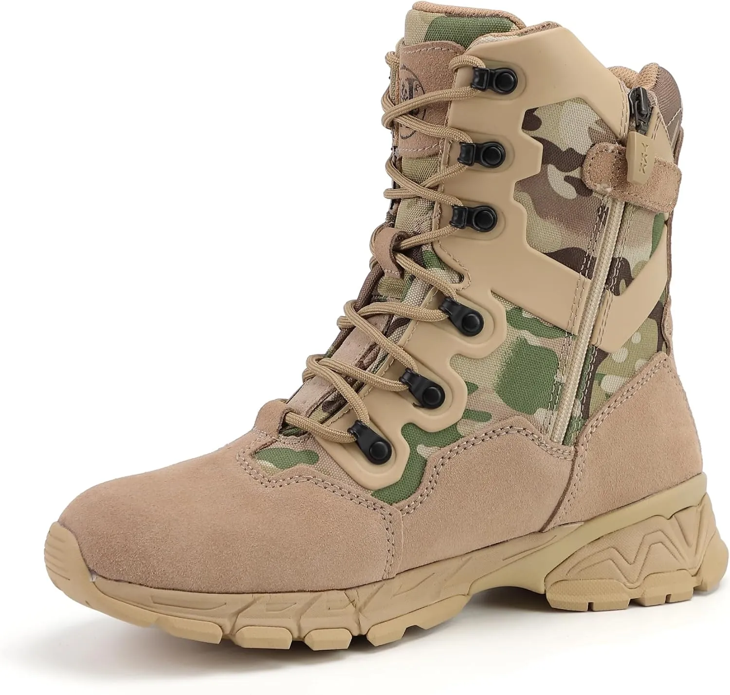 8" Waterproof Men's Military Tactical Work Boots, Hiking Motorcycle Combat Slip/Oil Resistant Boots with YKK Side Zipper