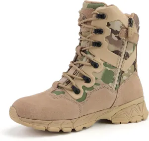 8" Waterproof Men's Military Tactical Work Boots, Hiking Motorcycle Combat Slip/Oil Resistant Boots with YKK Side Zipper
