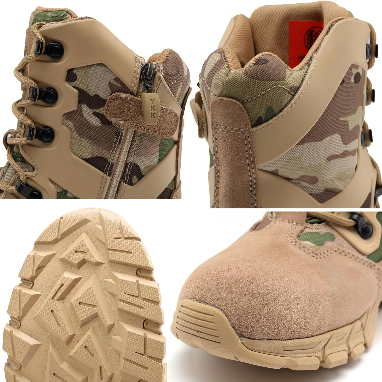 8" Waterproof Men's Military Tactical Work Boots, Hiking Motorcycle Combat Slip/Oil Resistant Boots with YKK Side Zipper