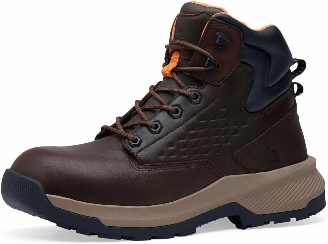 ACE Work Boots Men's 6" Nano Composite Toe (NCT) Work Boots, Slip, Water Resistant Construction, Brown, 8.5