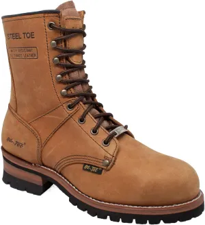 AdTec 9in Men's Super Logger Crazy Horse Leather Waterproof Work Boots, Brown - Steel Toe, Utility Footwear, Oil Resistant Lug Sole