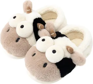 Animal Slippers for Women - Cute Cow Plush Winter House Cotton Indoor/Outdoor Slippers