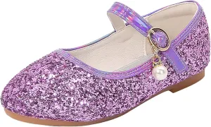 Baby Girls Pearl Sequins Sandals Low Heel Fancy Glitter Strap Ankle Shoes Kids Toddler Formal Wedding Closed Toe Sandals