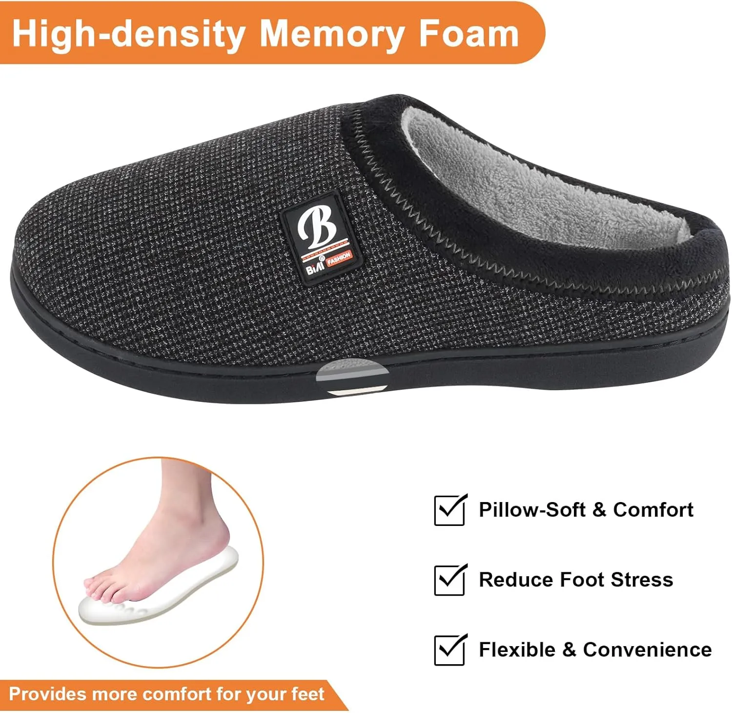 BIAL Mens Slippers, Memory Foam House Slippers Shoes with Anti Slip Sole for Men, Home Slippers Slides for Indoor, Outdoor, Bedroom.