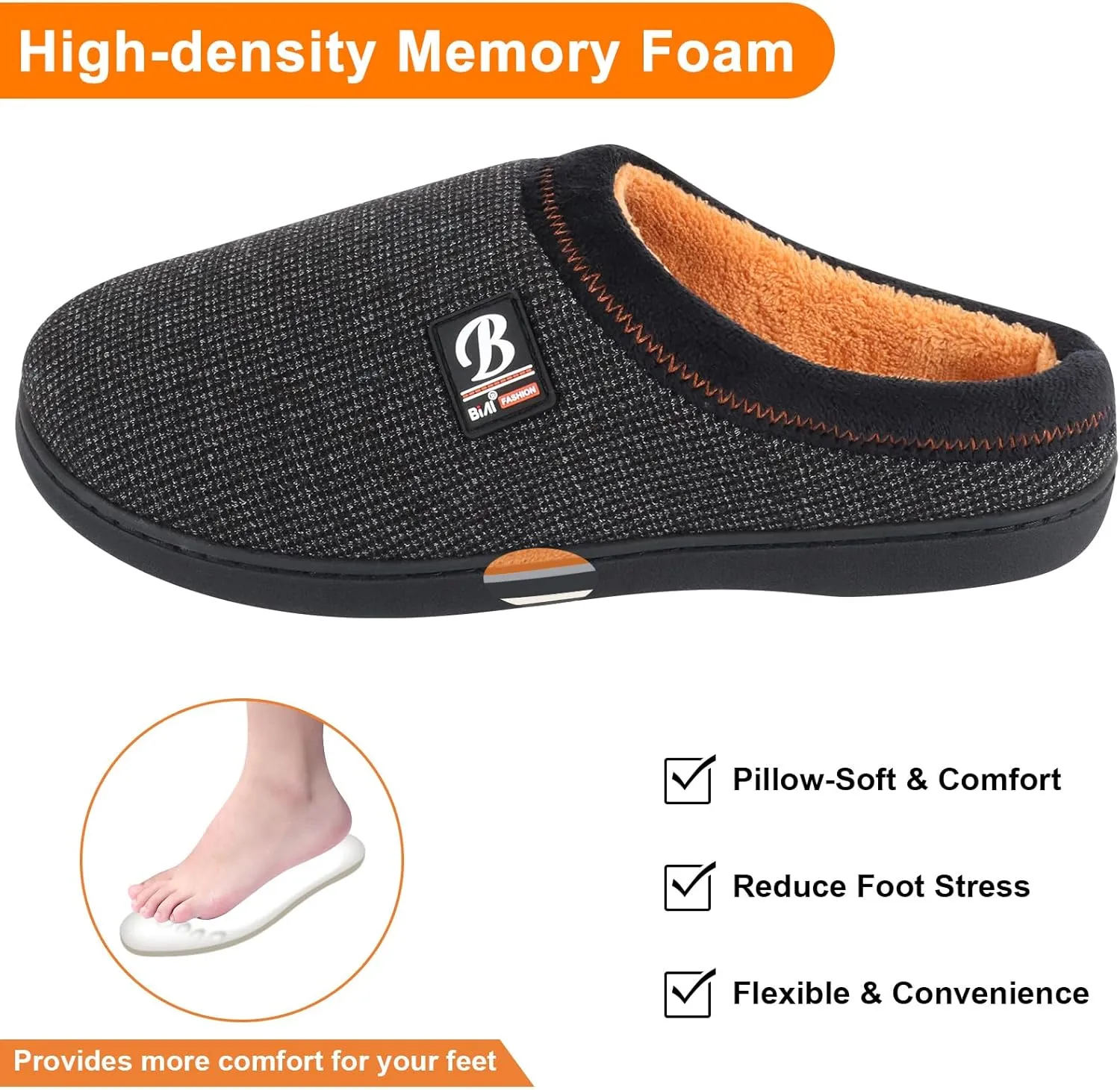 BIAL Mens Slippers, Memory Foam House Slippers Shoes with Anti Slip Sole for Men, Home Slippers Slides for Indoor, Outdoor, Bedroom.