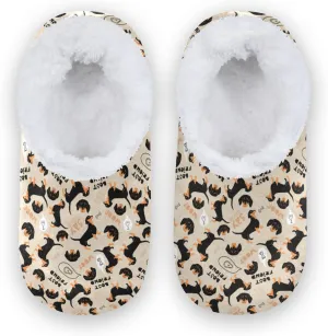 Black Dachshund Kids House Slippers Meat BonesBoys Closed Back Fuzzy Feet Slippers Girls Coral Fleece Slipper Socks No Skid Warm Cozy Home Slippers For Indoor Outdoor Winter Bedroom XS