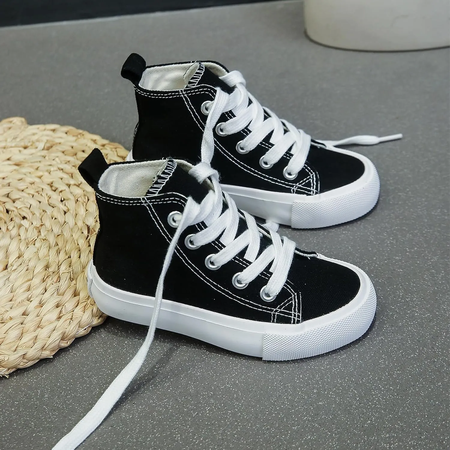 Boys & Girls High Top lace-up Kids' Espadrcanvas Shoes Back-to-School Season Little White Shoes Teen Classic Kids' Sneakers Tennis Shoes Baby Skate Shoes