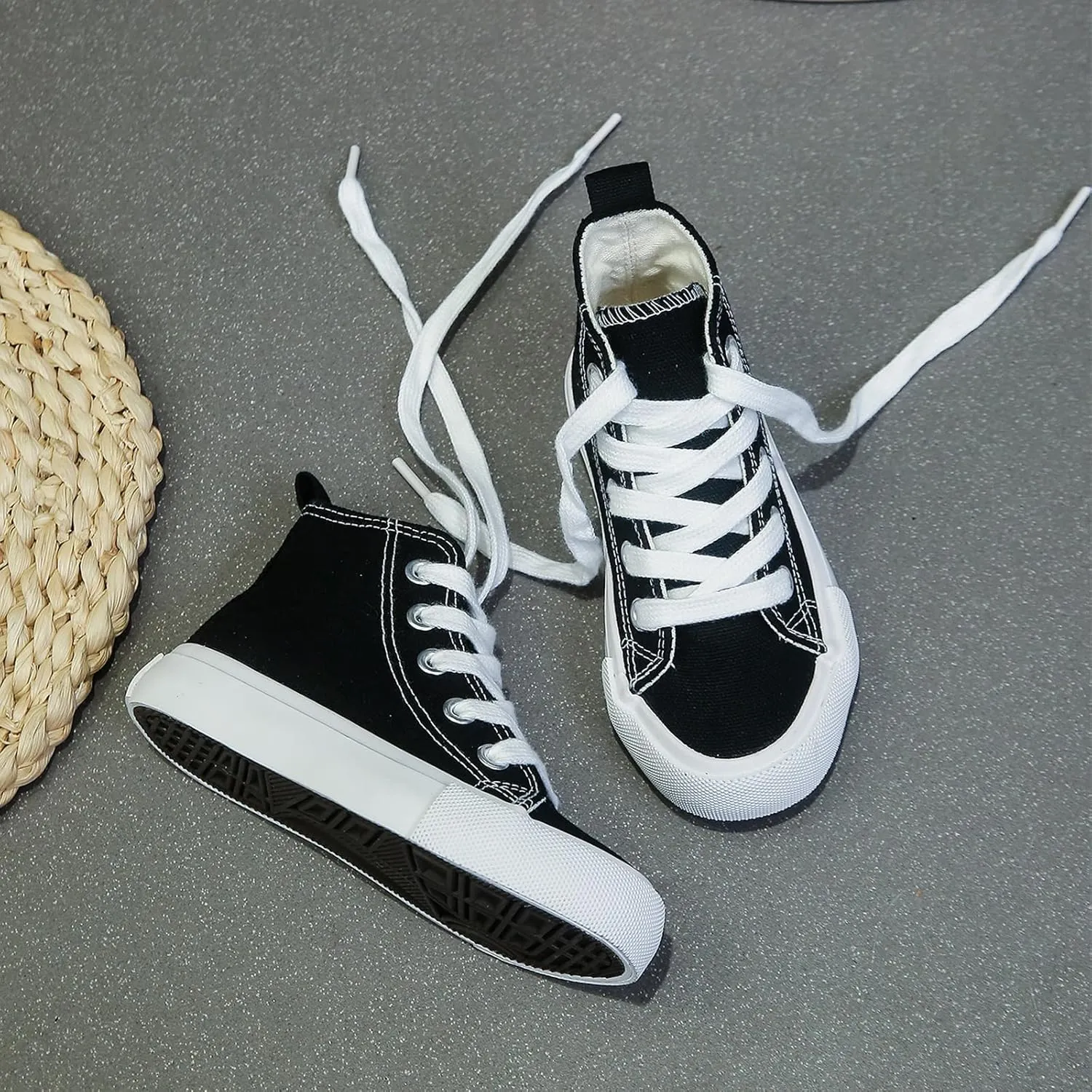 Boys & Girls High Top lace-up Kids' Espadrcanvas Shoes Back-to-School Season Little White Shoes Teen Classic Kids' Sneakers Tennis Shoes Baby Skate Shoes