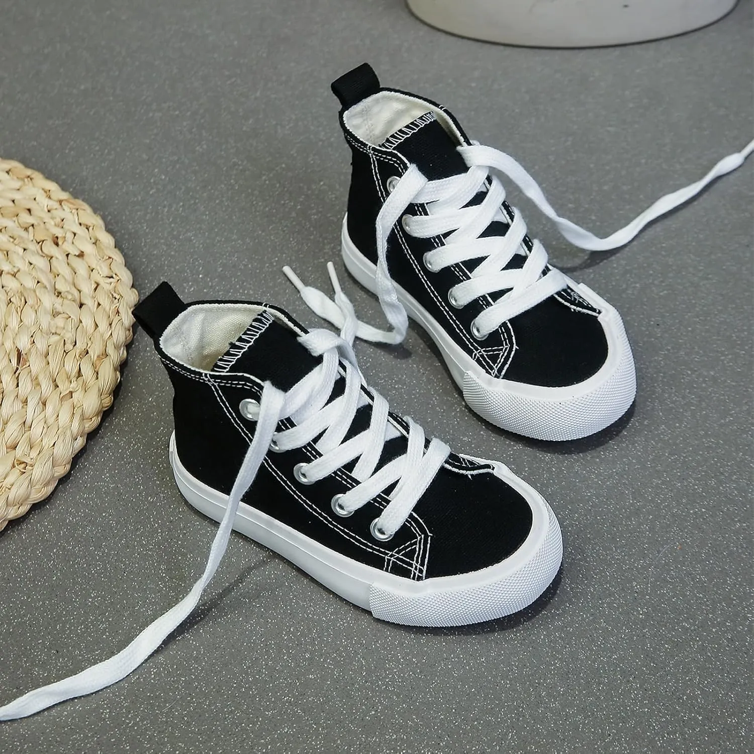 Boys & Girls High Top lace-up Kids' Espadrcanvas Shoes Back-to-School Season Little White Shoes Teen Classic Kids' Sneakers Tennis Shoes Baby Skate Shoes