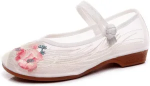 ChaiRong Zhou Women's Round Toe Cutout Ballets Embroidered Flower Flat Shoes Sandals Mesh Breathable Summer Walking Driving Shoes