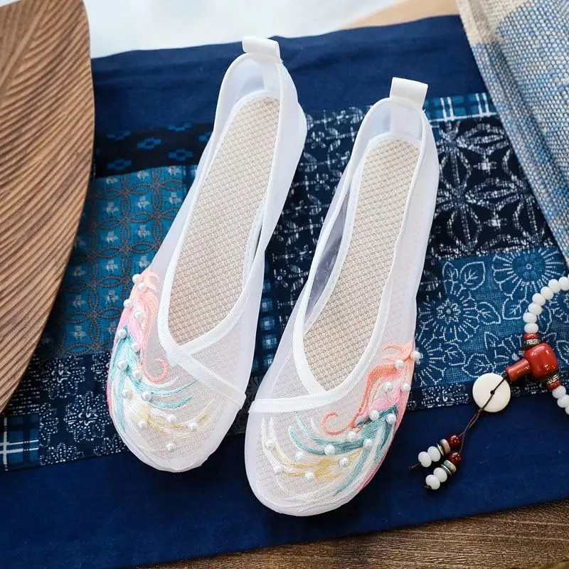 ChaiRong Zhou Women's Round Toe Cutout Ballets Embroidered Flower Flat Shoes Sandals Mesh Breathable Summer Walking Driving Shoes
