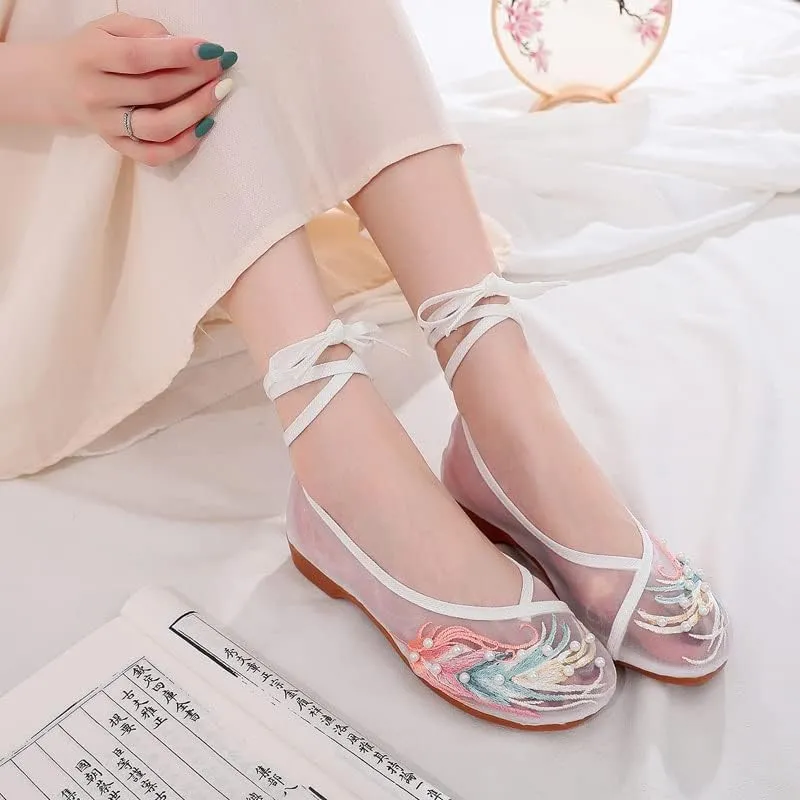 ChaiRong Zhou Women's Round Toe Cutout Ballets Embroidered Flower Flat Shoes Sandals Mesh Breathable Summer Walking Driving Shoes