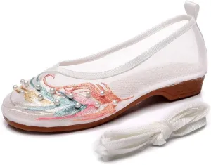 ChaiRong Zhou Women's Round Toe Cutout Ballets Embroidered Flower Flat Shoes Sandals Mesh Breathable Summer Walking Driving Shoes
