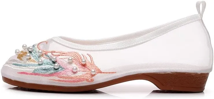ChaiRong Zhou Women's Round Toe Cutout Ballets Embroidered Flower Flat Shoes Sandals Mesh Breathable Summer Walking Driving Shoes