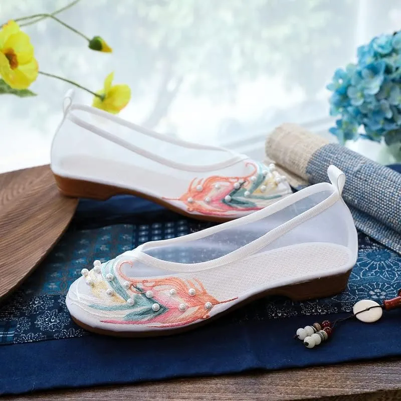 ChaiRong Zhou Women's Round Toe Cutout Ballets Embroidered Flower Flat Shoes Sandals Mesh Breathable Summer Walking Driving Shoes