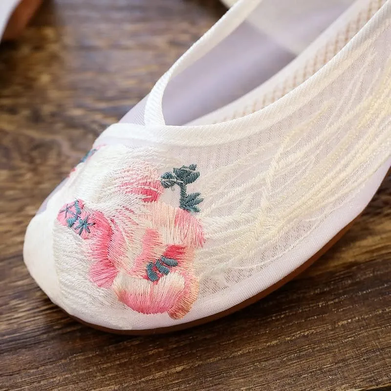 ChaiRong Zhou Women's Round Toe Cutout Ballets Embroidered Flower Flat Shoes Sandals Mesh Breathable Summer Walking Driving Shoes