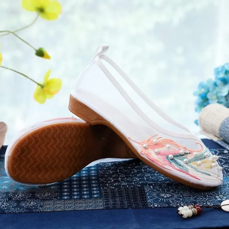 ChaiRong Zhou Women's Round Toe Cutout Ballets Embroidered Flower Flat Shoes Sandals Mesh Breathable Summer Walking Driving Shoes