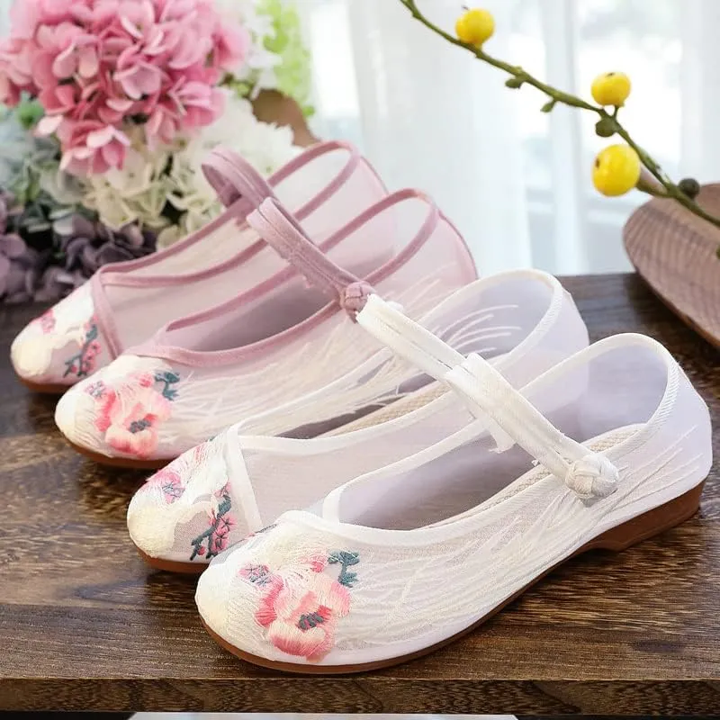 ChaiRong Zhou Women's Round Toe Cutout Ballets Embroidered Flower Flat Shoes Sandals Mesh Breathable Summer Walking Driving Shoes