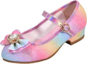 Children Shoes with Diamond Shiny Sandals Princess Shoes Bow High Heels Show Princess Shoes Wedge Sandals for Girls Size 13 (Pink, 13.5 Little Child)