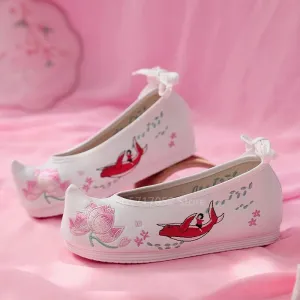 Chinese Folk Dance Costume Women Vintage Embroidery Flat Shoes Ladies Handmade Canvas Ballet New Year Gift Party Fashion (Color : Color7, Shoe Size : 5.5)