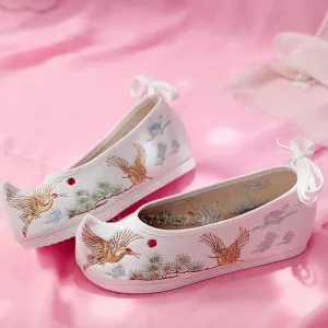 Chinese Folk Dance Costume Women Vintage Embroidery Flat Shoes Ladies Handmade Canvas Ballet New Year Gift Party Fashion (Color : Color8, Shoe Size : 5.5)