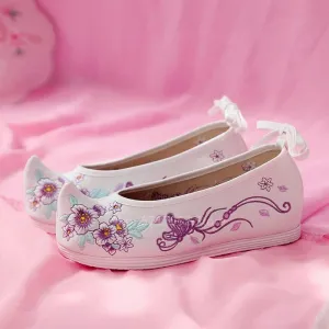 Chinese Folk Dance Costume Women Vintage Embroidery Flat Shoes Ladies Handmade Canvas Ballet New Year Gift Party Fashion (Color : Color9, Shoe Size : 5)