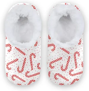 Christmas Candy Canes Dot Kids House Slippers Winter Snow Boys Closed Back Fuzzy Feet Slippers Girls Coral Fleece Slipper Socks No Skid Warm Cozy Home Slippers For Indoor Outdoor Winter Bedroom XS