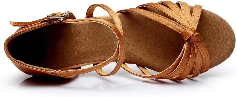 Chunky Dress Shoes for Women Open Toe Latin Dance Shoes Professional Ballroom Sandals Low Block Heeled Sandals