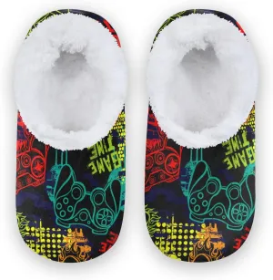Cool Bright Joysticks Gaming Kids House Slippers Retro Game Controller Boys Closed Back Fuzzy Feet Slippers Girls Coral Fleece Slipper Socks No Skid Warm Cozy Home Slippers For Indoor Outdoor Winter
