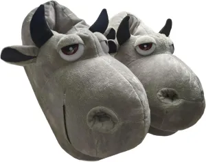 Cotton Hippo Slippers - Adult & Children Plush Animal Slippers - Gray