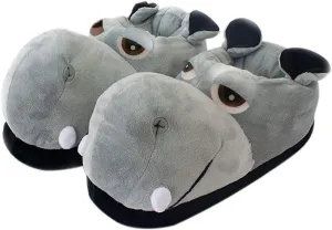 Cotton Hippo Slippers - Adult & Children Plush Animal Slippers - Gray