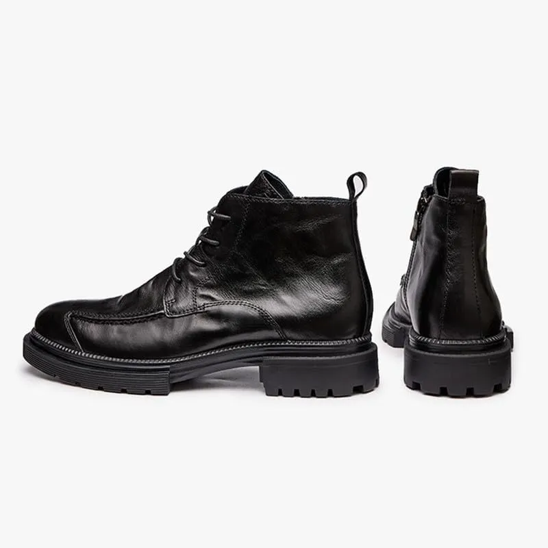 Cowboy Boots Slip Chunky Heel Resistant Leather Country Work Boot Classic Breathable Lace-Up High-top Zip Western Boots