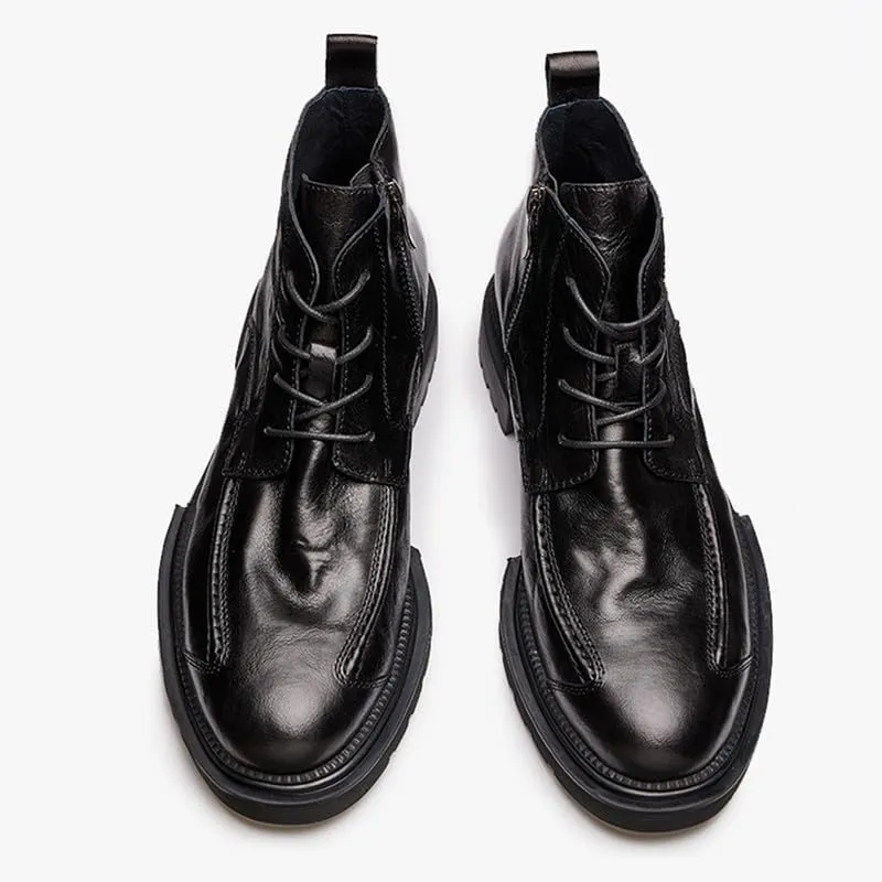 Cowboy Boots Slip Chunky Heel Resistant Leather Country Work Boot Classic Breathable Lace-Up High-top Zip Western Boots