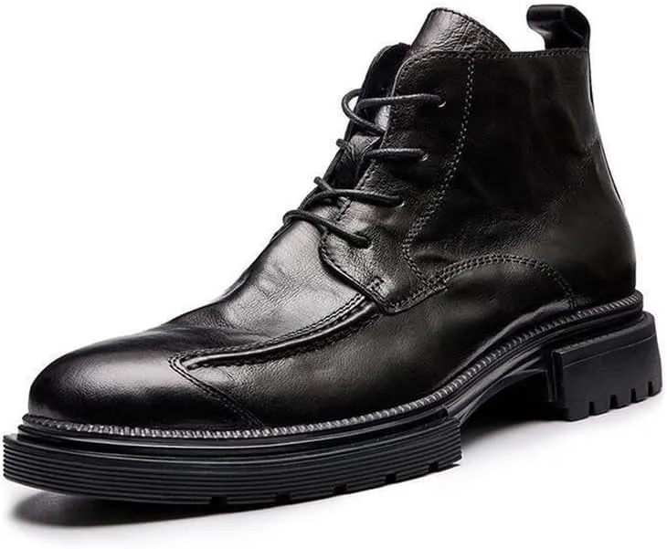 Cowboy Boots Slip Chunky Heel Resistant Leather Country Work Boot Classic Breathable Lace-Up High-top Zip Western Boots