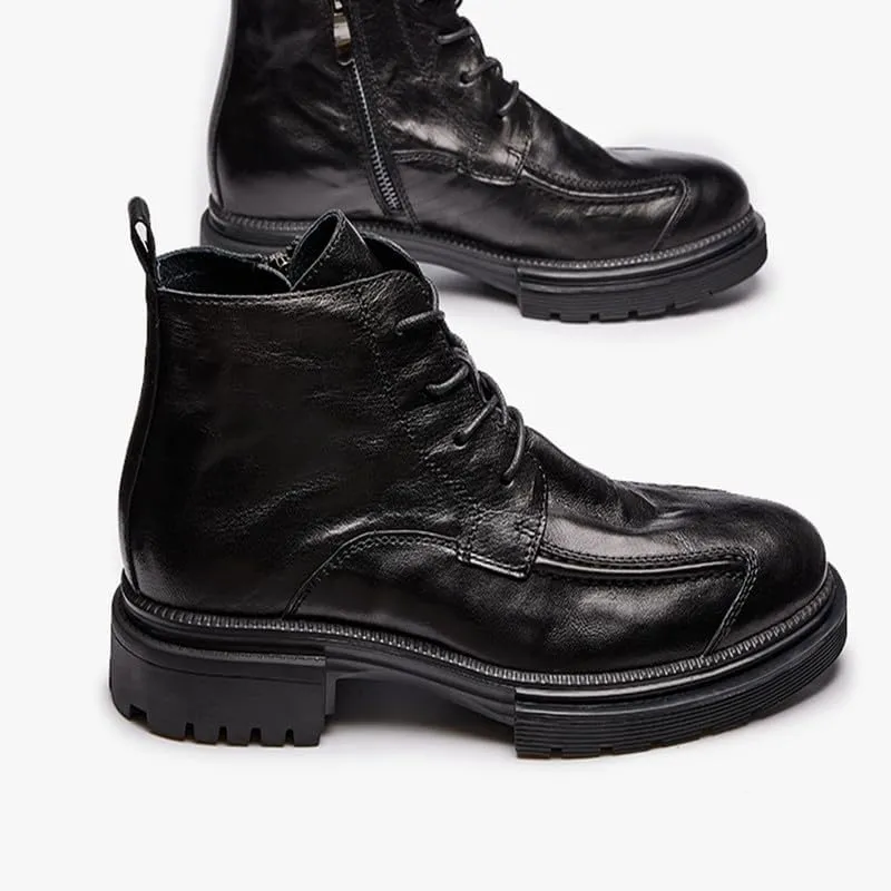 Cowboy Boots Slip Chunky Heel Resistant Leather Country Work Boot Classic Breathable Lace-Up High-top Zip Western Boots