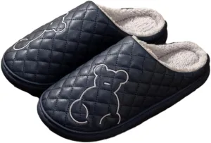 Cozy Waterproof Cotton Slippers,Slip-On Indoor Outdoor Warm Cotton Slippers Slides Winter House Shoes for Women Men