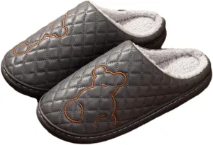 Cozy Waterproof Cotton Slippers,Slip-On Indoor Outdoor Warm Cotton Slippers Slides Winter House Shoes for Women Men