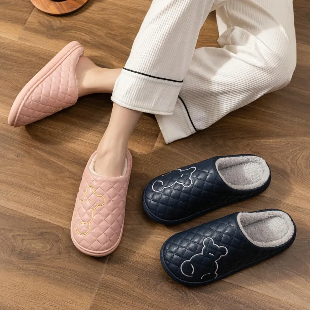 Cozy Waterproof Cotton Slippers,Slip-On Indoor Outdoor Warm Cotton Slippers Slides Winter House Shoes for Women Men