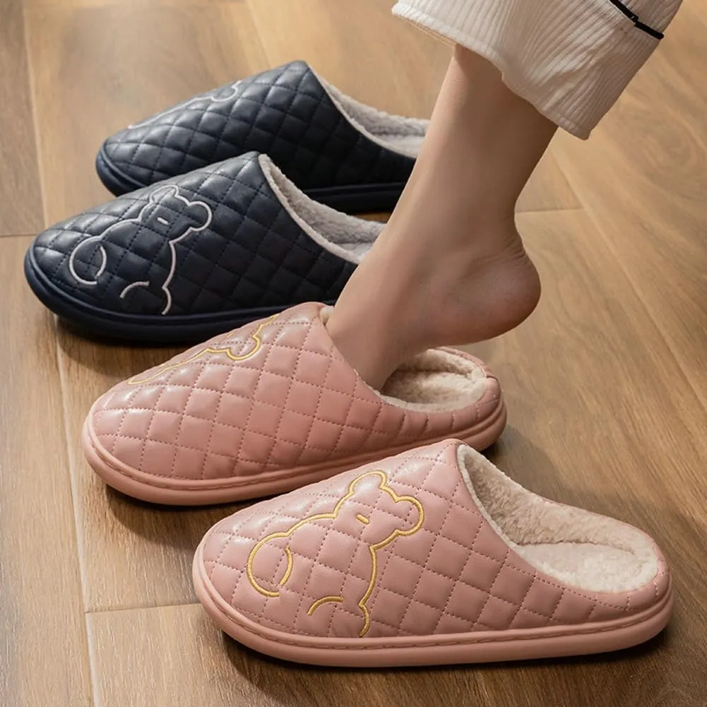 Cozy Waterproof Cotton Slippers,Slip-On Indoor Outdoor Warm Cotton Slippers Slides Winter House Shoes for Women Men