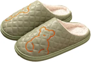 Cozy Waterproof Cotton Slippers,Slip-On Indoor Outdoor Warm Cotton Slippers Slides Winter House Shoes for Women Men