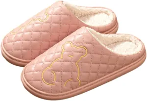 Cozy Waterproof Cotton Slippers,Slip-On Indoor Outdoor Warm Cotton Slippers Slides Winter House Shoes for Women Men