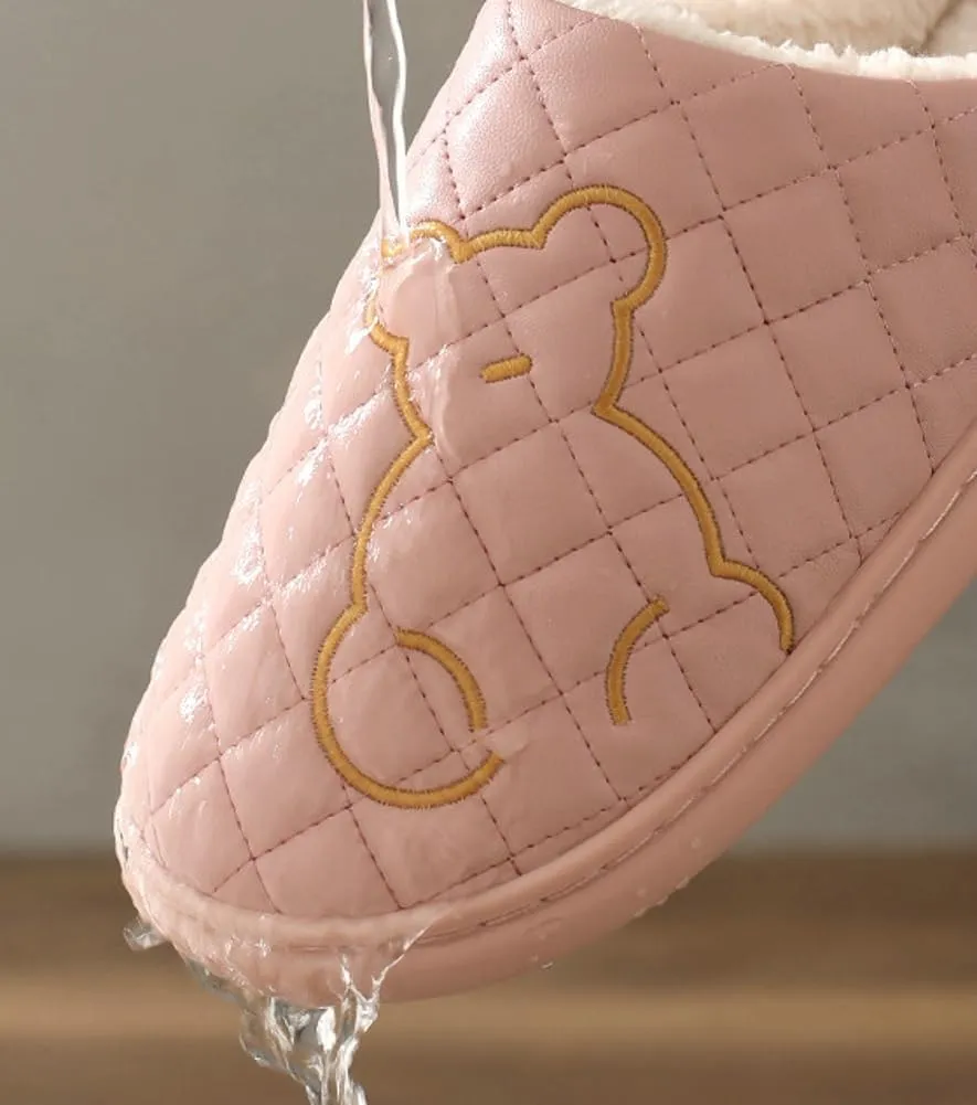 Cozy Waterproof Cotton Slippers,Slip-On Indoor Outdoor Warm Cotton Slippers Slides Winter House Shoes for Women Men