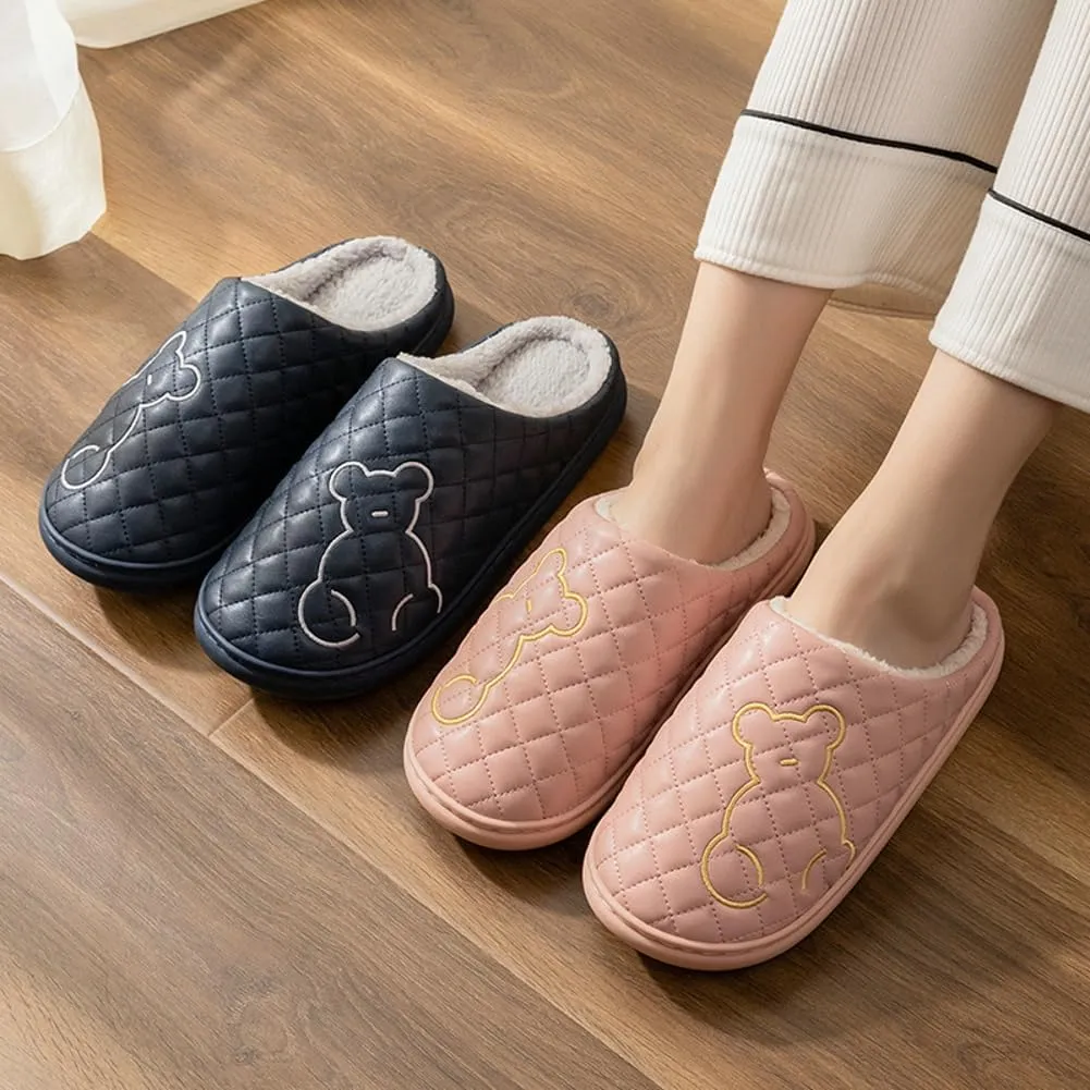 Cozy Waterproof Cotton Slippers,Slip-On Indoor Outdoor Warm Cotton Slippers Slides Winter House Shoes for Women Men