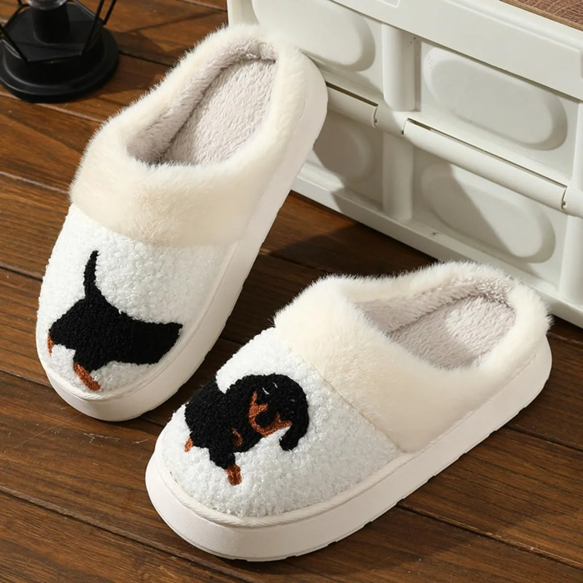 Dachshund Dog Slippers for Women Men Cute Fluffy Fuzzy Plush Funny Indoor Outdoor Warm Soft Indoor Outdoor Non-slip