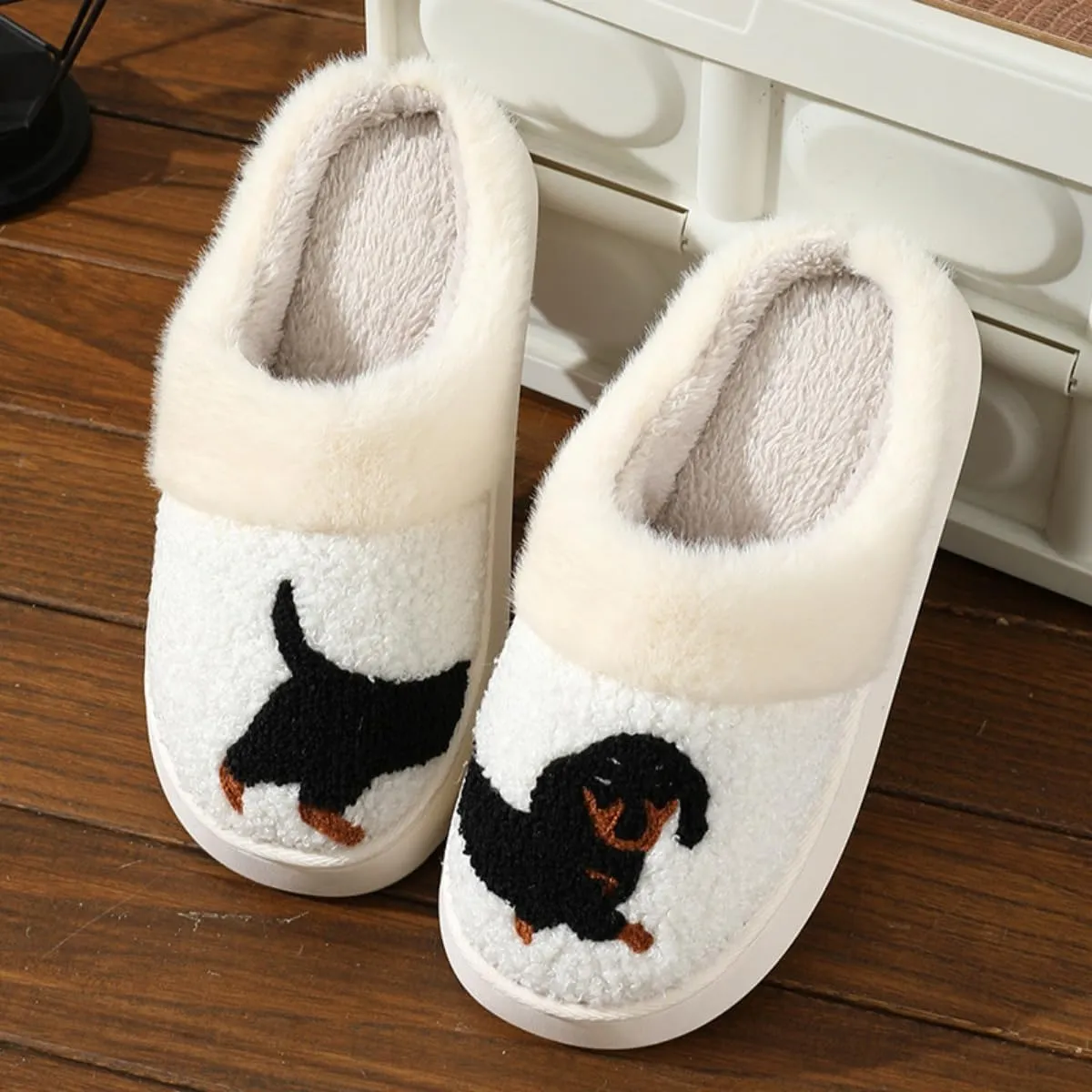 Dachshund Dog Slippers for Women Men Cute Fluffy Fuzzy Plush Funny Indoor Outdoor Warm Soft Indoor Outdoor Non-slip