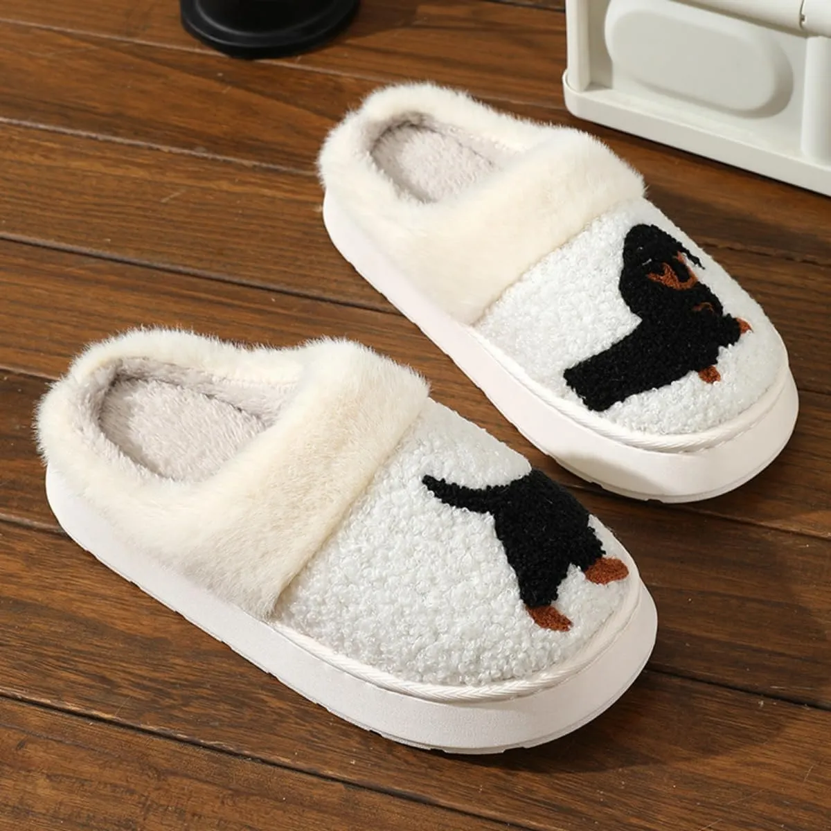 Dachshund Dog Slippers for Women Men Cute Fluffy Fuzzy Plush Funny Indoor Outdoor Warm Soft Indoor Outdoor Non-slip