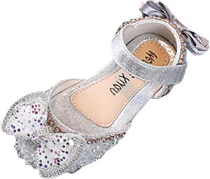 Fashion Spring and Summer Girls' Sandals Dress Dance Show Princess Shoes Flat Bottom Toddler Closed Toe Sandals (Silver, 2.5-3 Years Toddler)