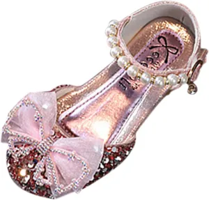 Fashion Summer Girls Sandals Dress Performance Dance Shoes Flat Light Sequins Pearl Mesh Bow Girls Jelly Sandals
