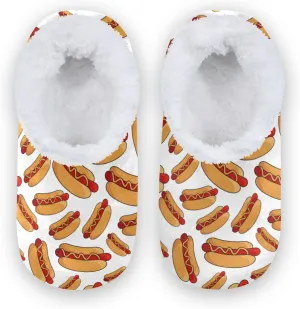 Fresh Hot Dogs Kids House Slippers Colorful Sandwiches Sausages Boys Closed Back Fuzzy Feet Slippers Girls Coral Fleece Slipper Socks No Skid Warm Cozy Home Slippers For Indoor Outdoor Winter Bedroo
